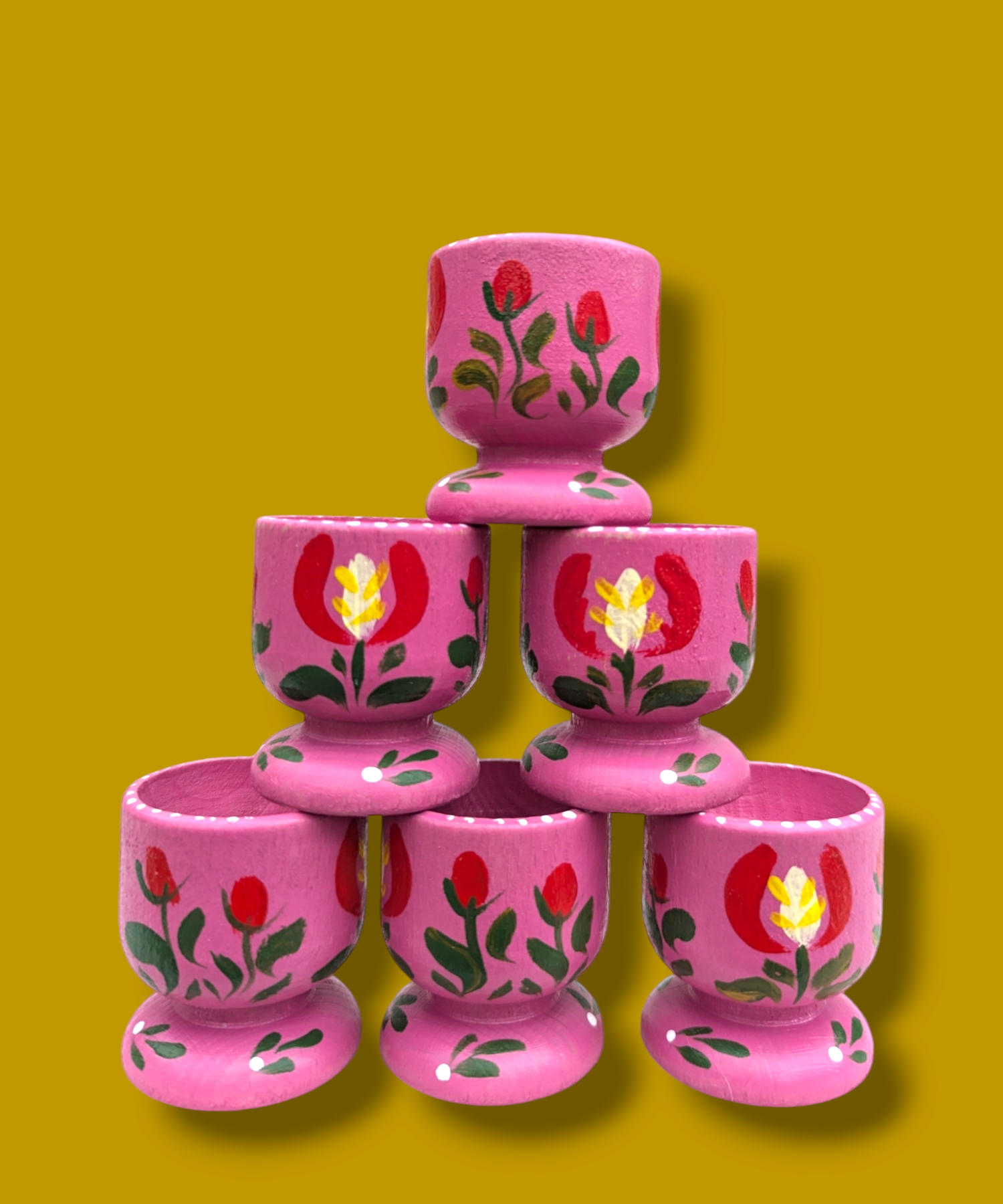 Casa De Folklore Fuchsia_Pink_-_Hand_Painted_Wooden_Egg_Cup