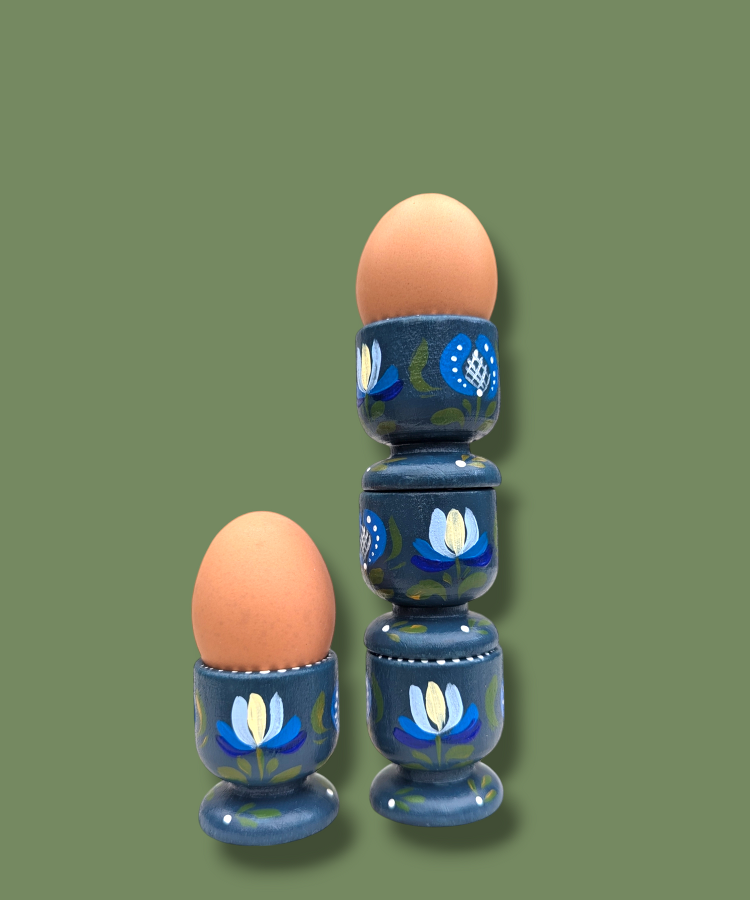 Casa De Folklore Petrol - Hand Painted Wooden Egg Cup