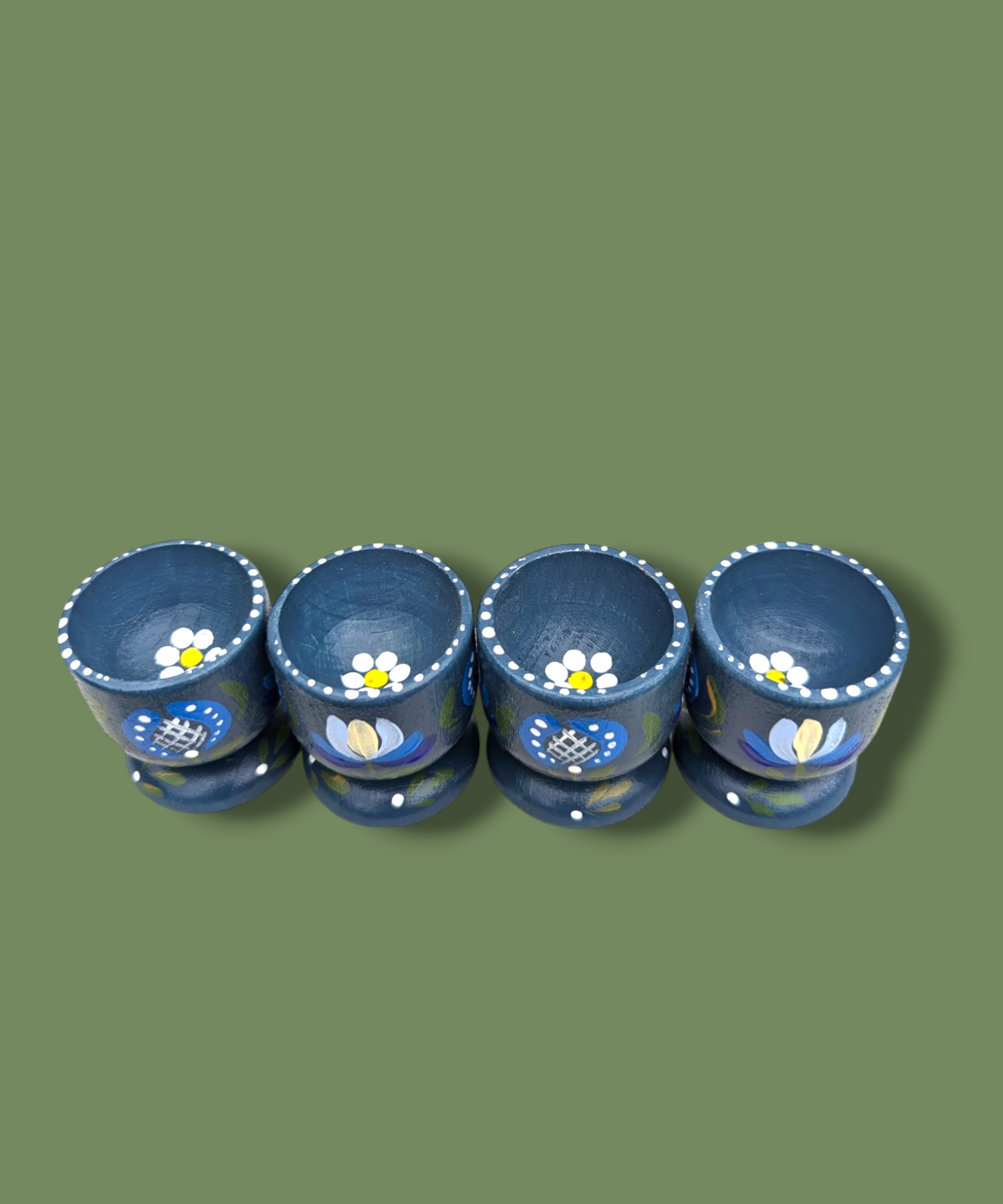 Casa De Folklore Petrol - Hand Painted Wooden Egg Cup
