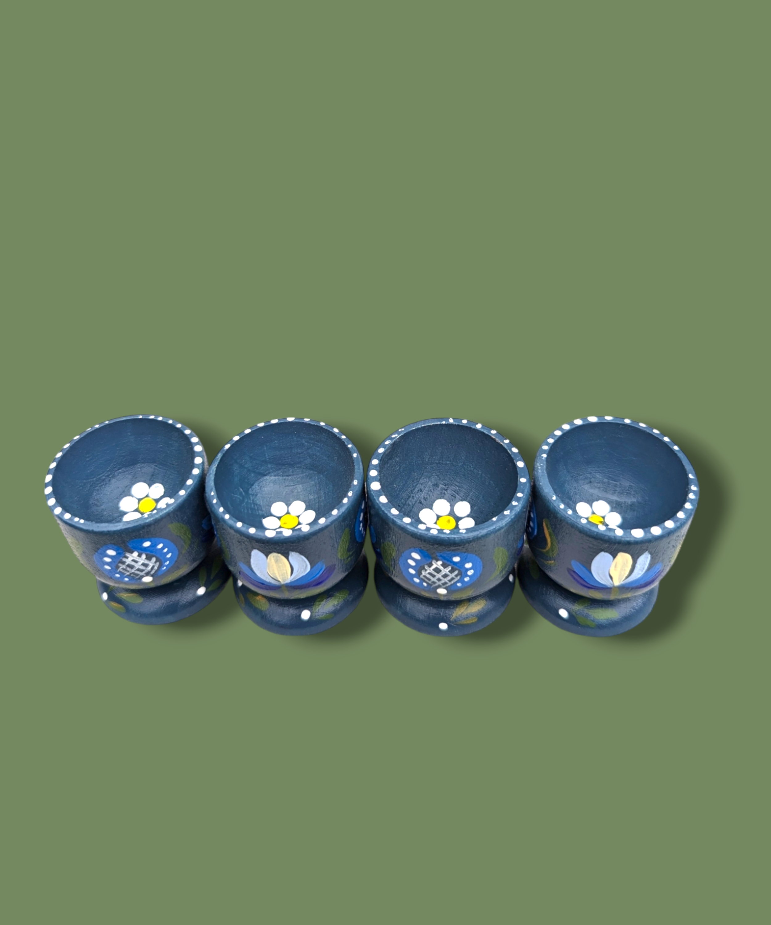 Casa De Folklore Petrol - Hand Painted Wooden Egg Cup