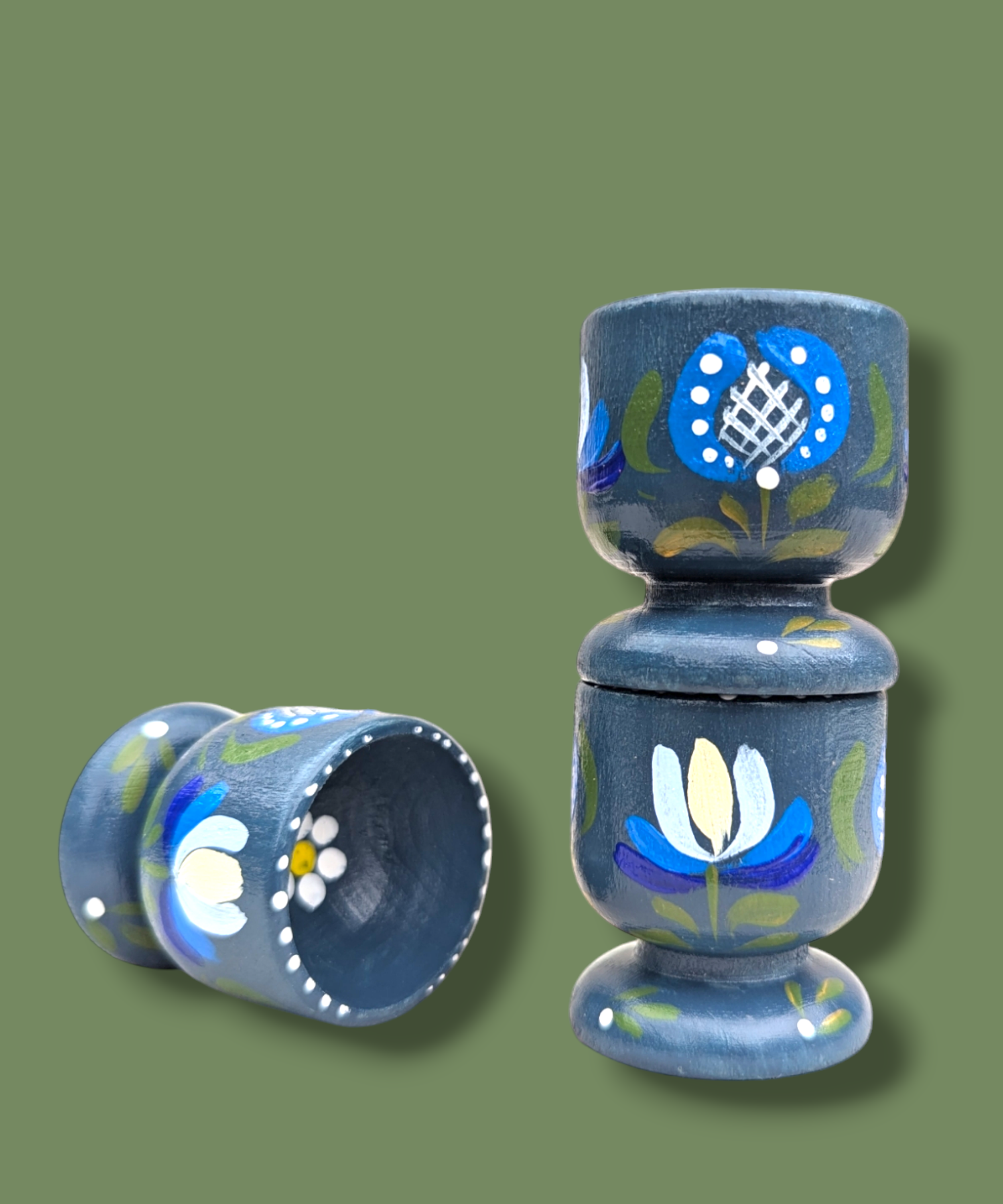 Casa De Folklore Petrol - Hand Painted Wooden Egg Cup