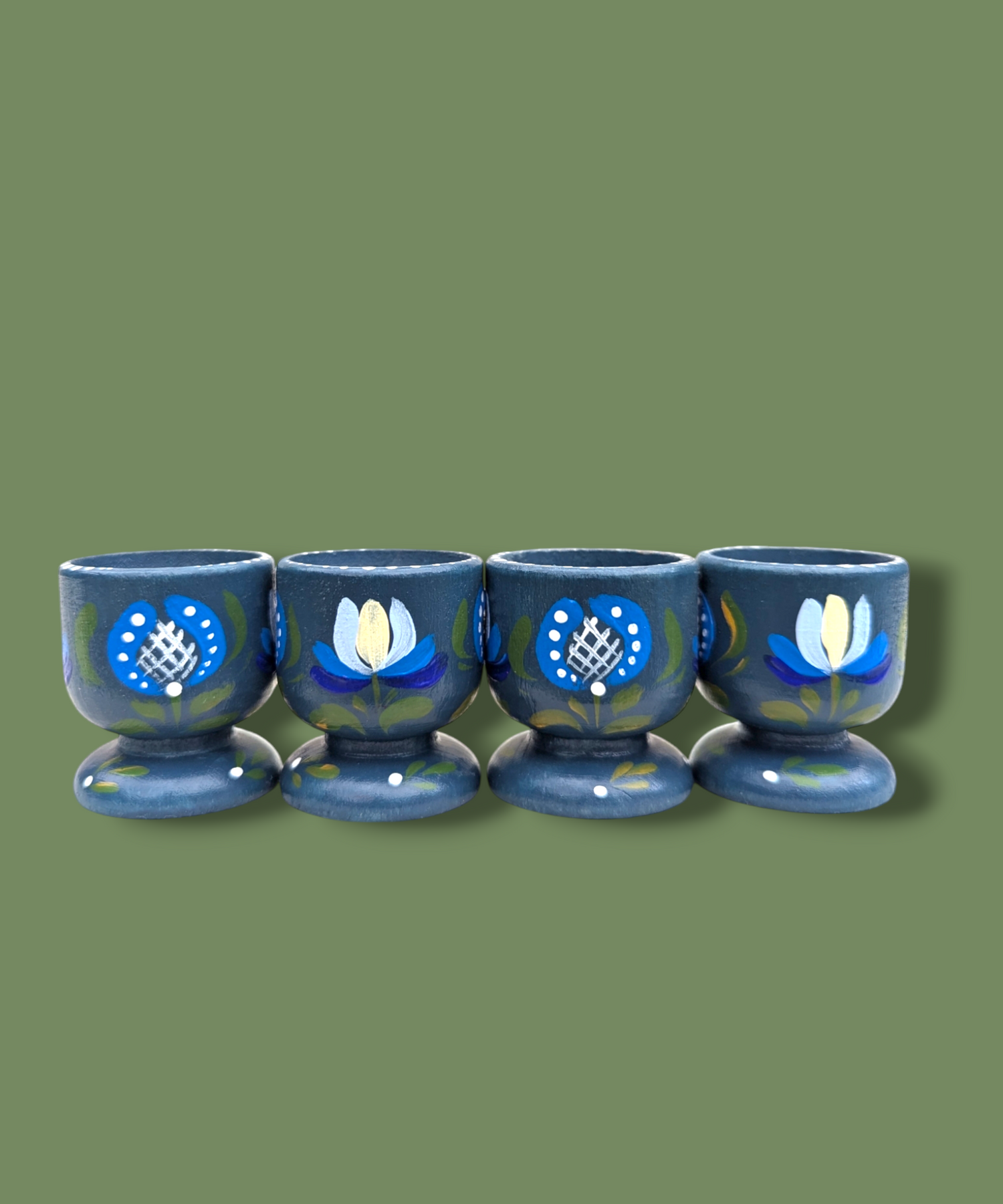 Casa De Folklore Petrol - Hand Painted Wooden Egg Cup