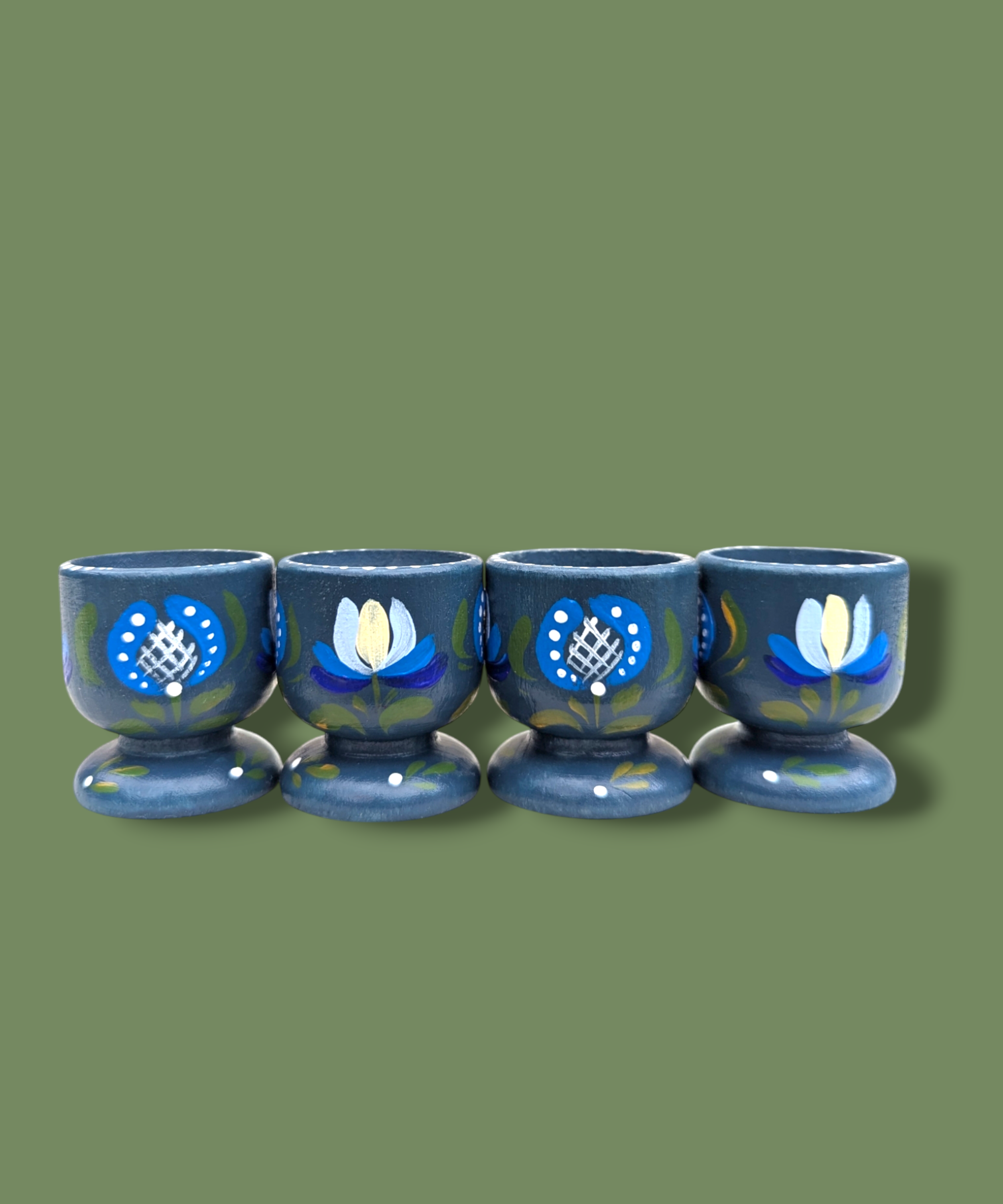 Casa De Folklore Petrol - Hand Painted Wooden Egg Cup
