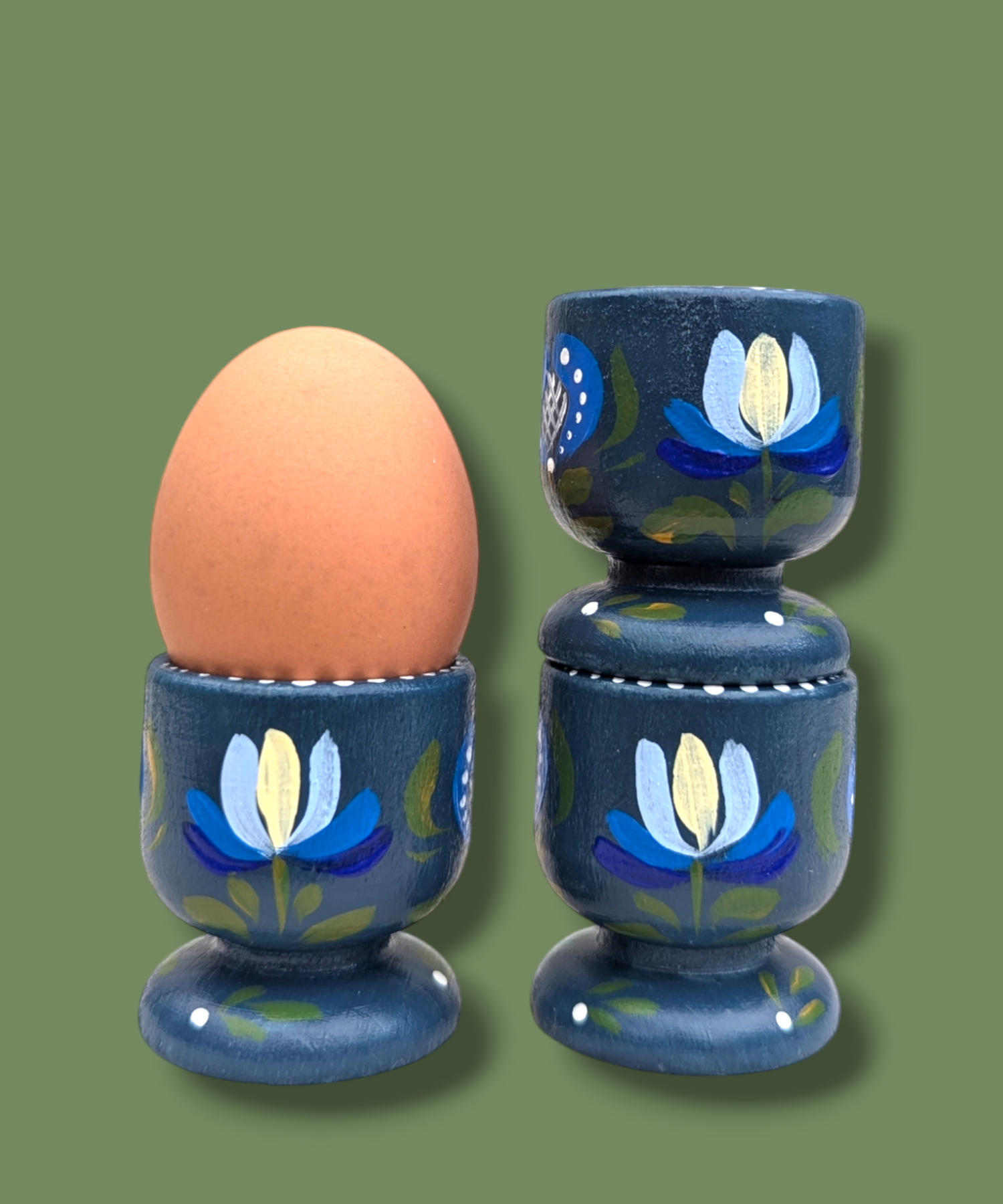 Casa De Folklore Petrol - Hand Painted Wooden Egg Cup