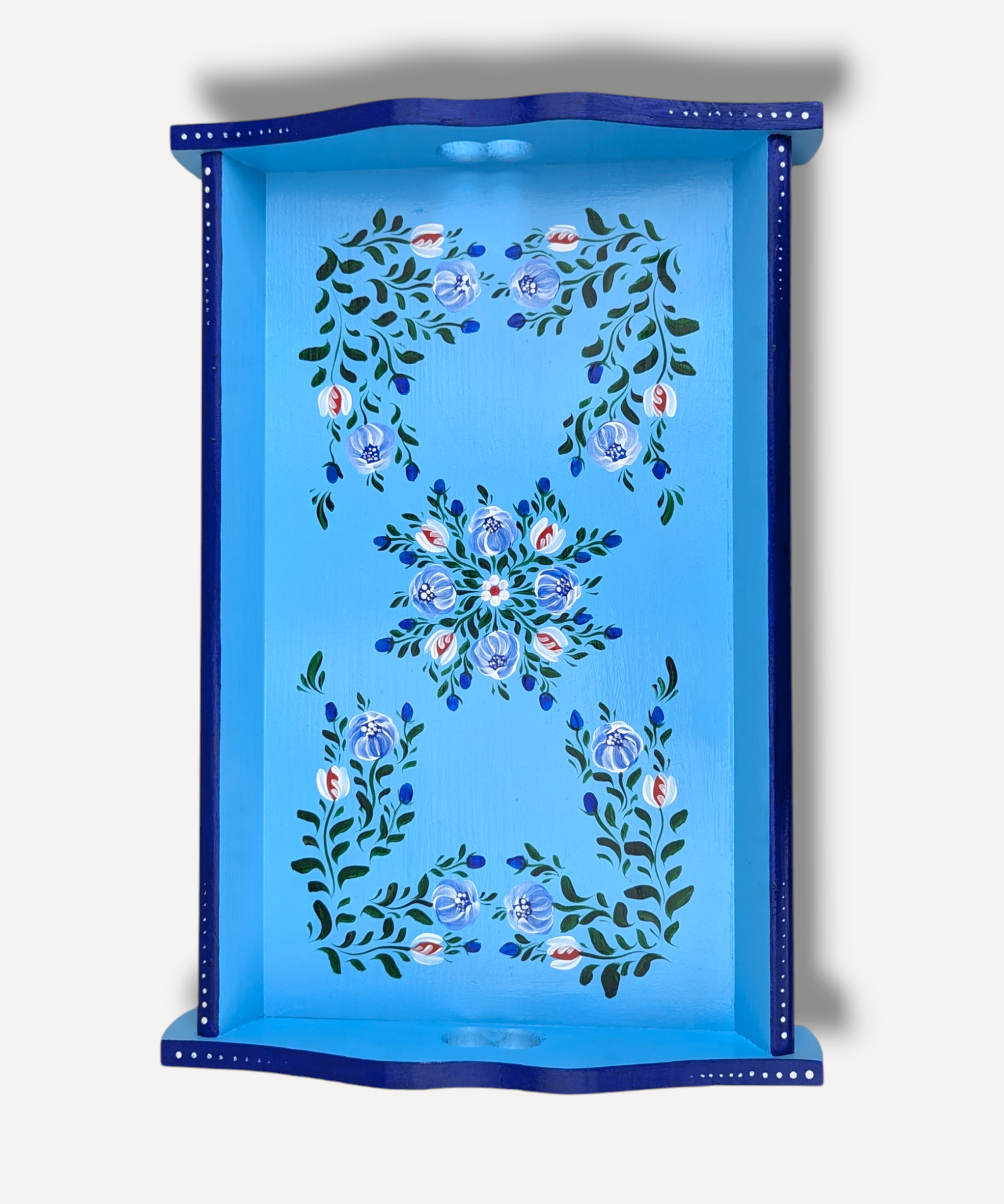 Casa De Folklore Sky Blue - Hand Painted Wooden Tray