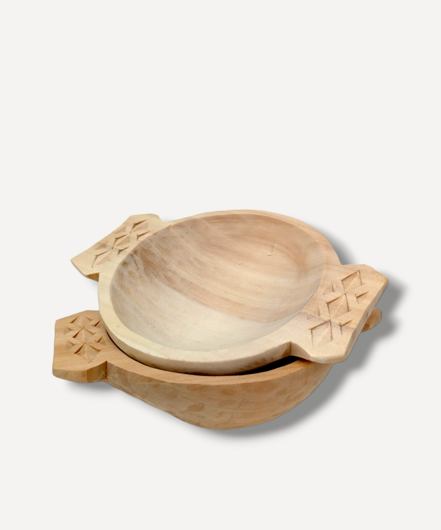 Wooden Bowl with Carved Handles
