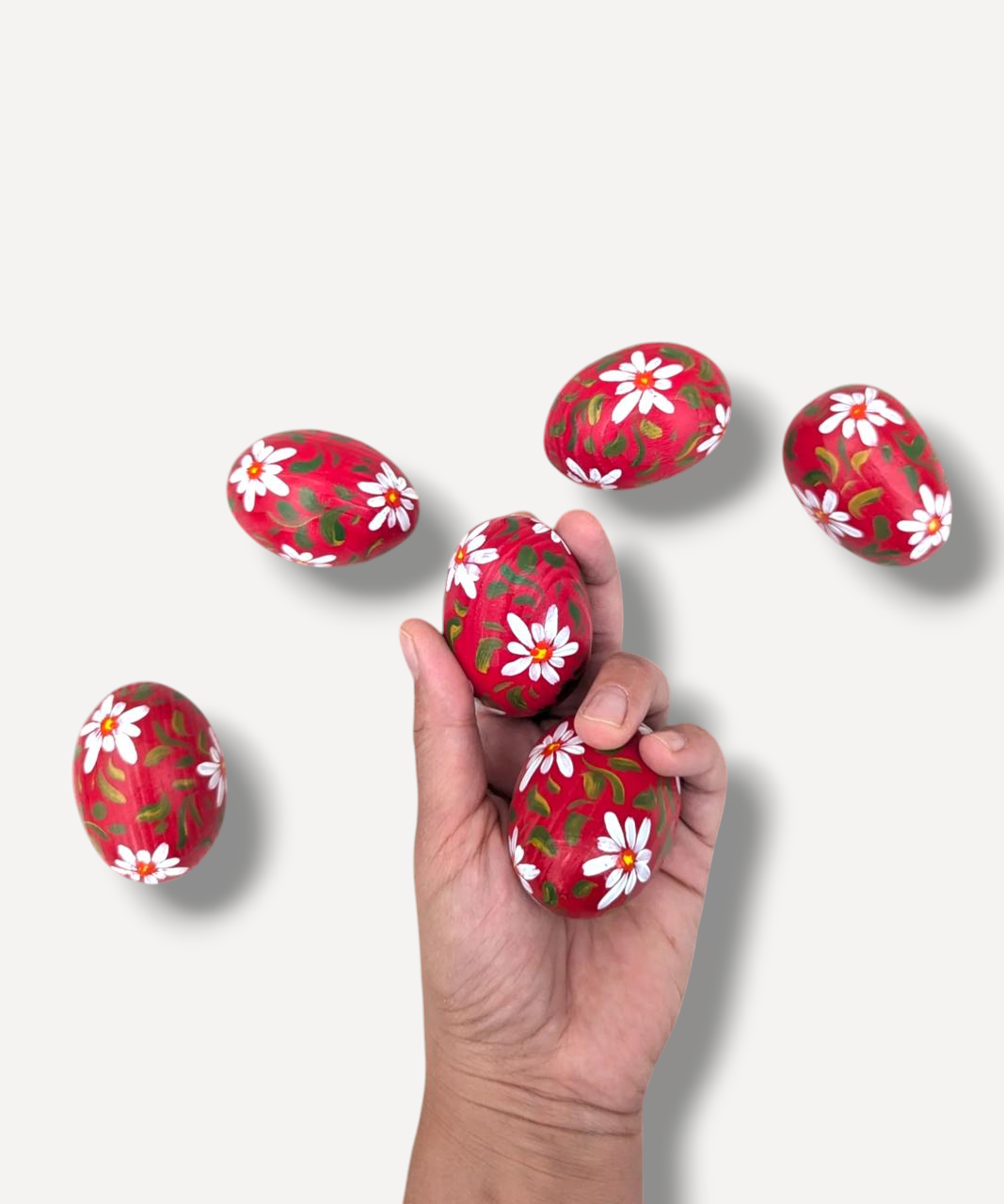 Red Daisy - Hand Painted Wooden Egg