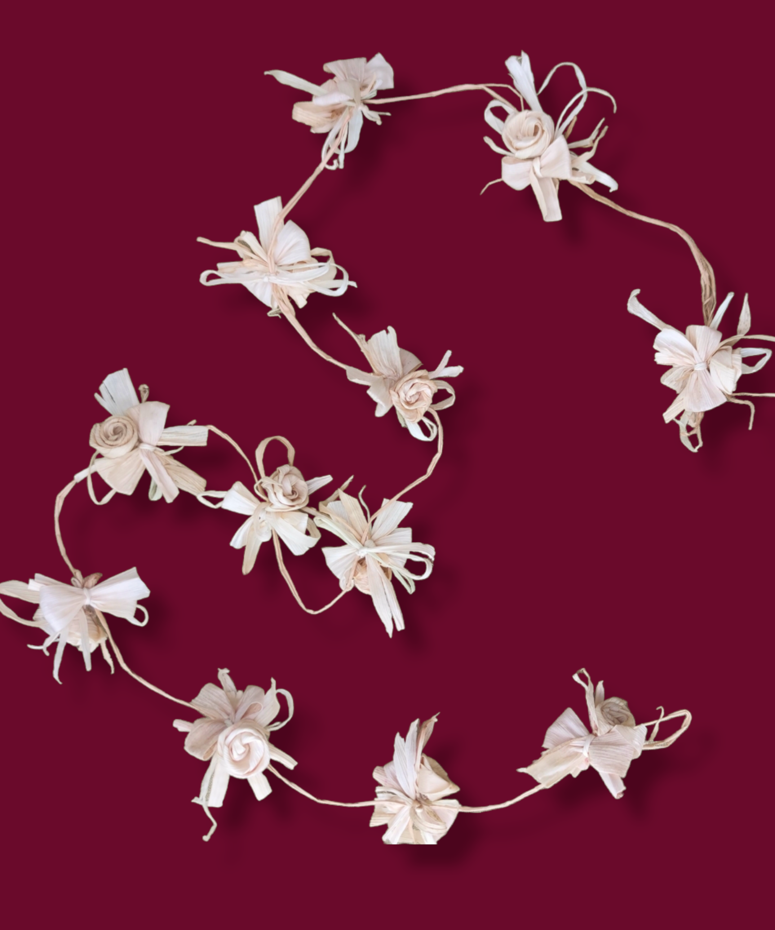 Casa De Folklore Handwoven Corn Husk Floral Garland