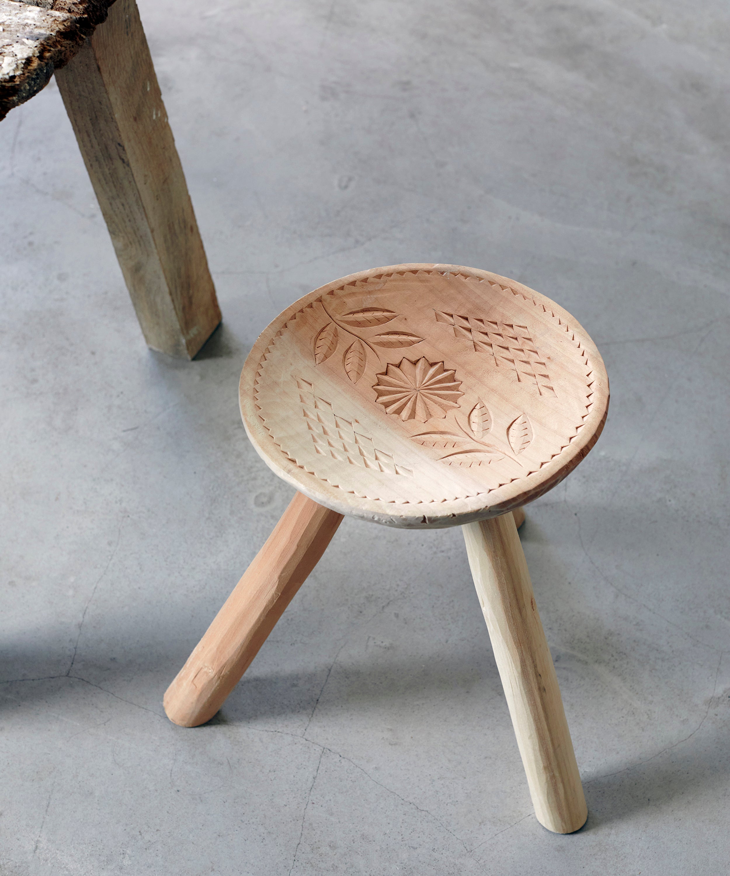 Wooden Stool with Motif