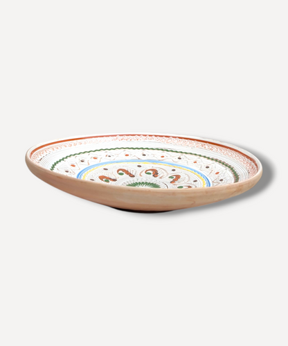 Handmade Romanian folk ceramic platter with garland motif and traditional detailing