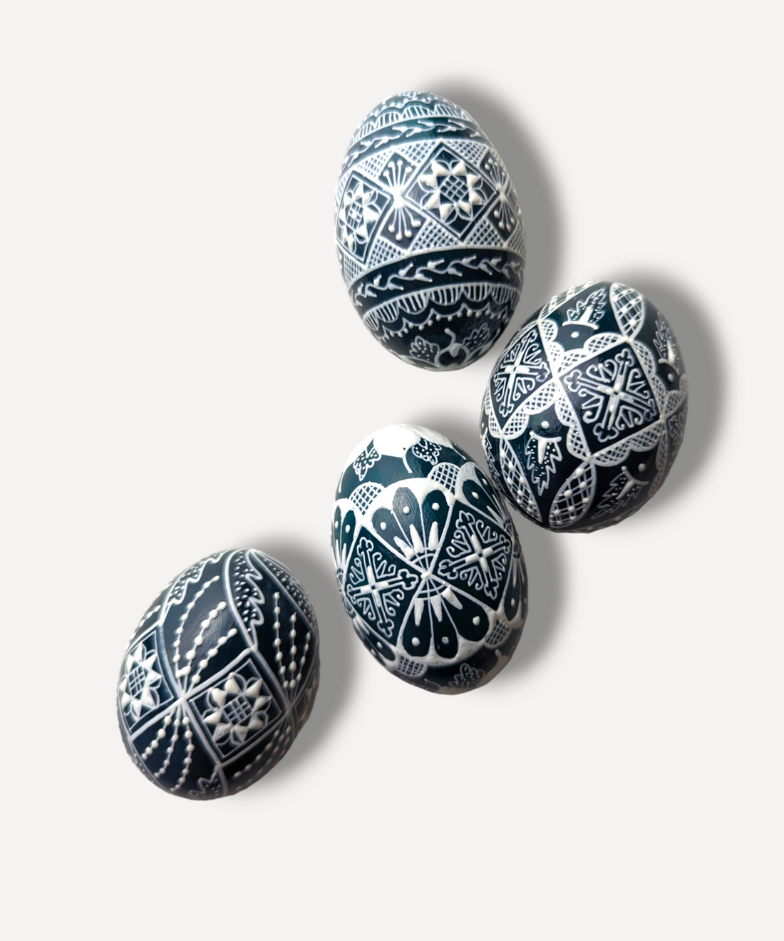 Casa De Folklore Deep Green Hand-Decorated Egg, Easter Egg 