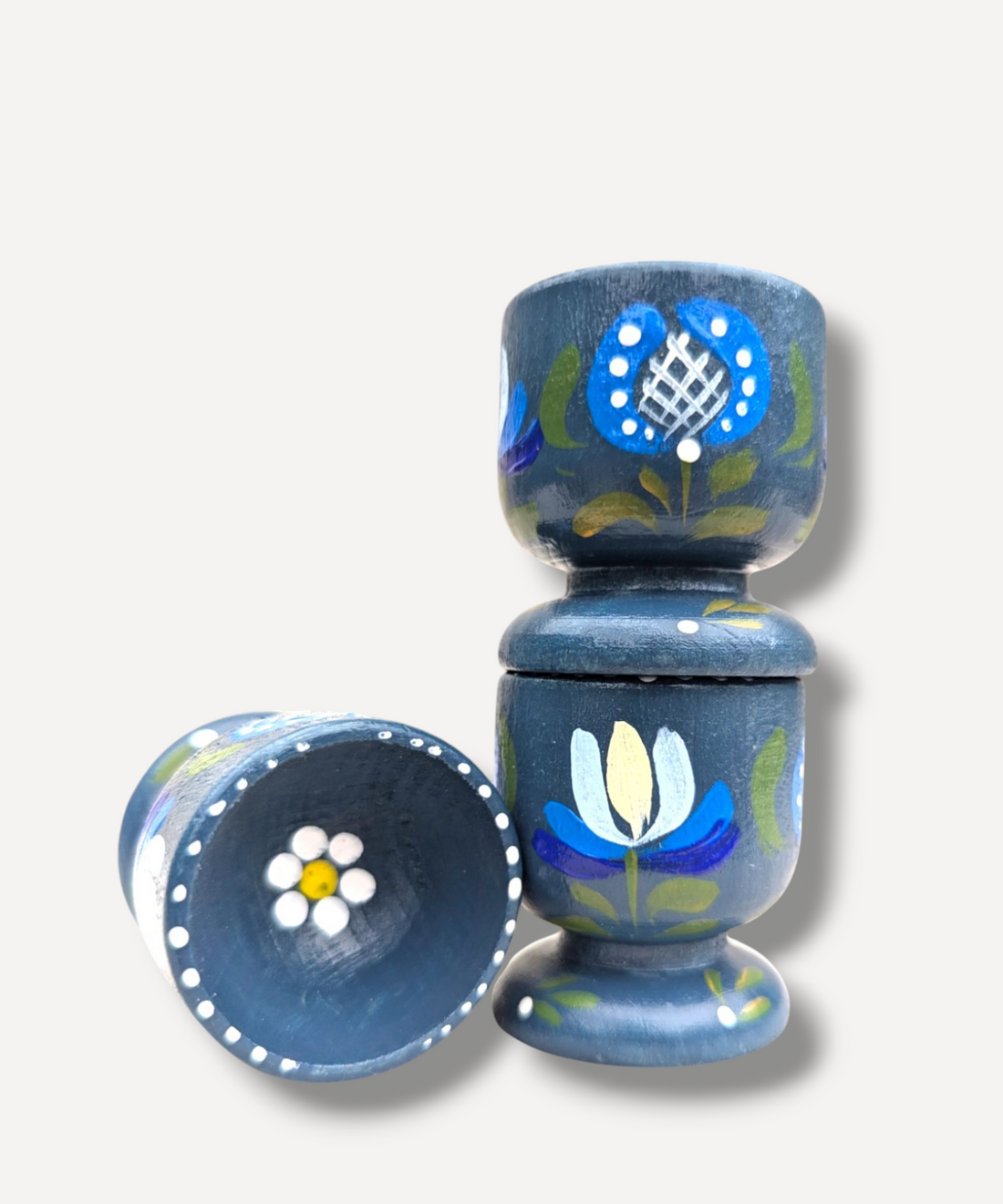 Casa De Folklore Petrol - Hand Painted Wooden Egg Cup