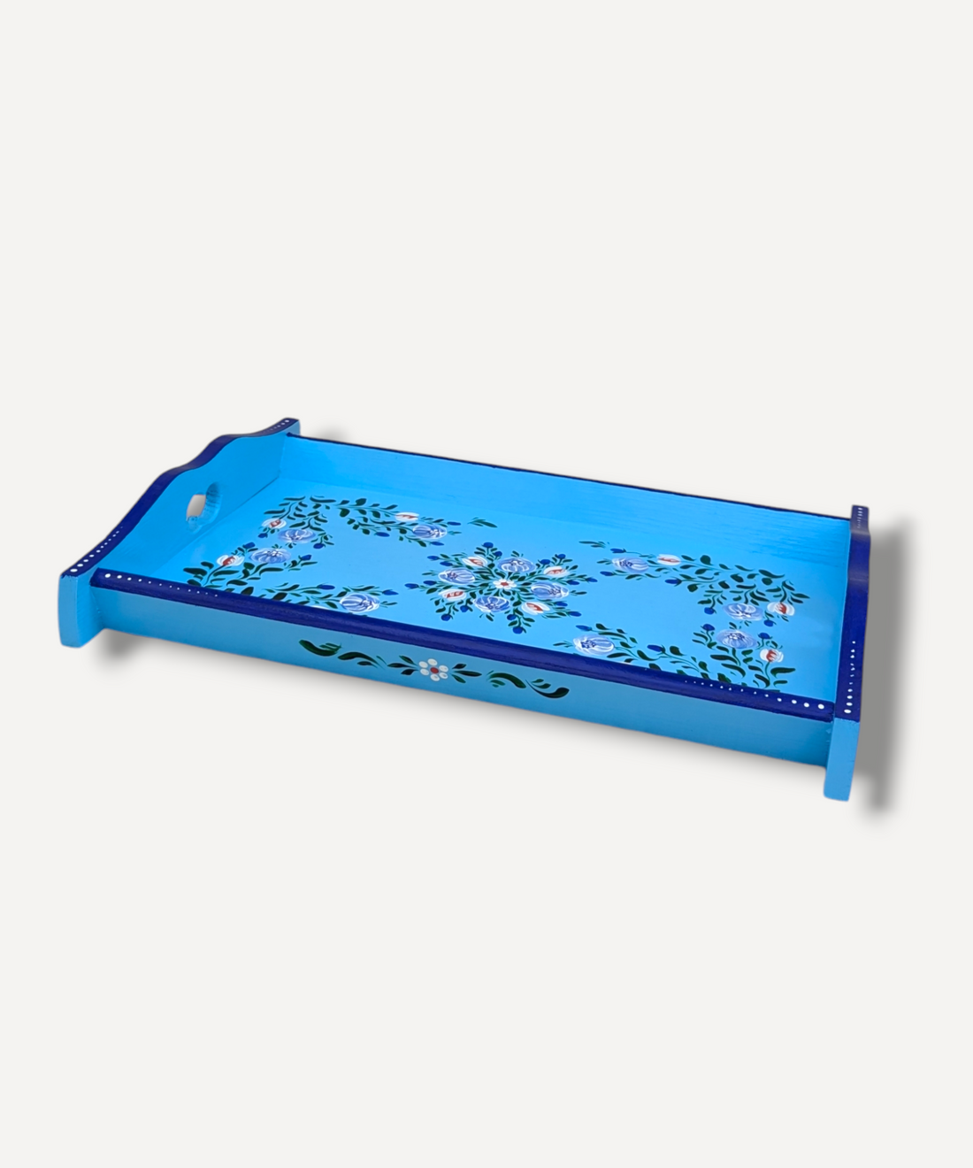 Casa De Folklore Sky Blue - Hand Painted Wooden Tray side