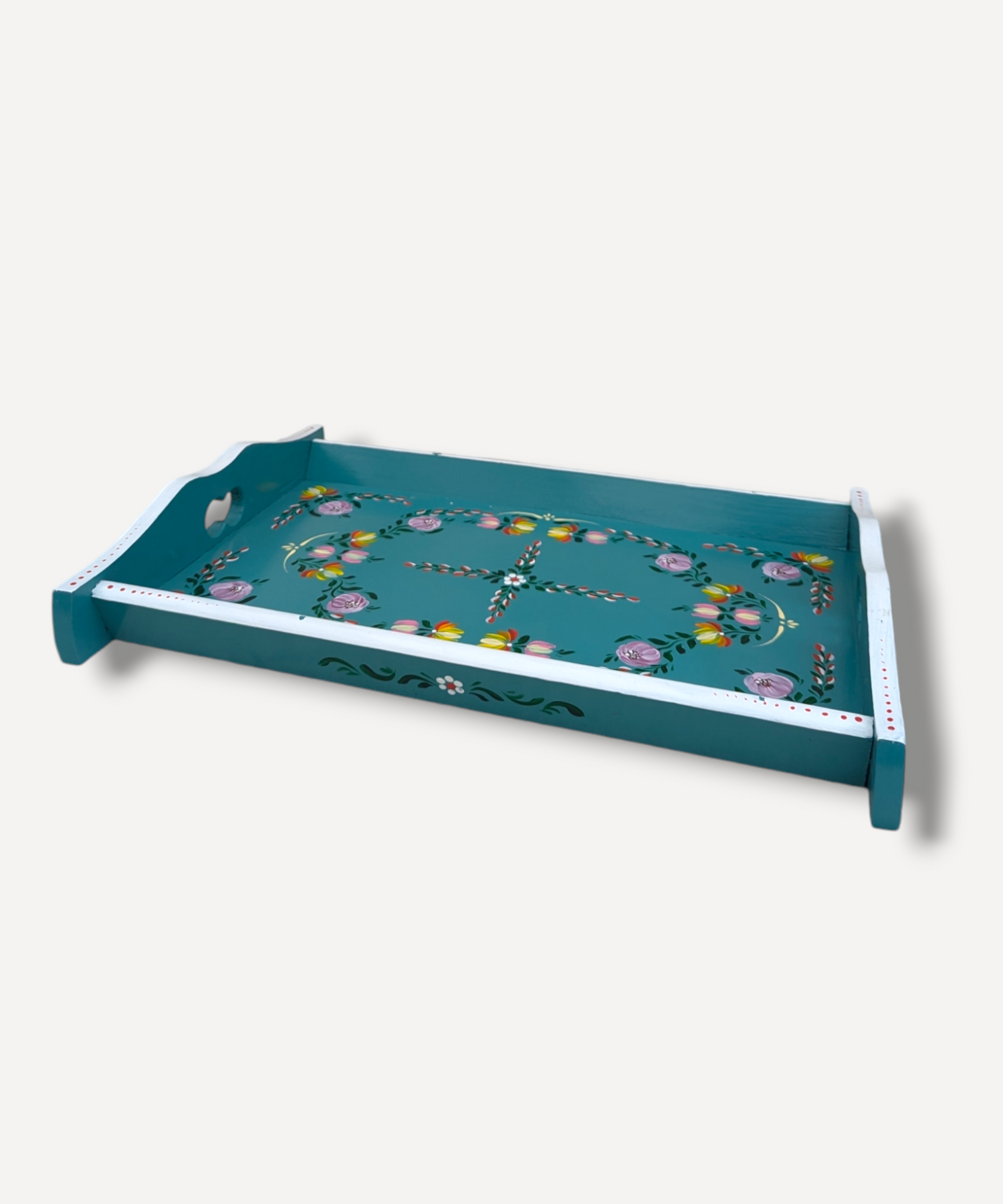 Casa De Folklore Teal - Hand Painted Wooden Tray 