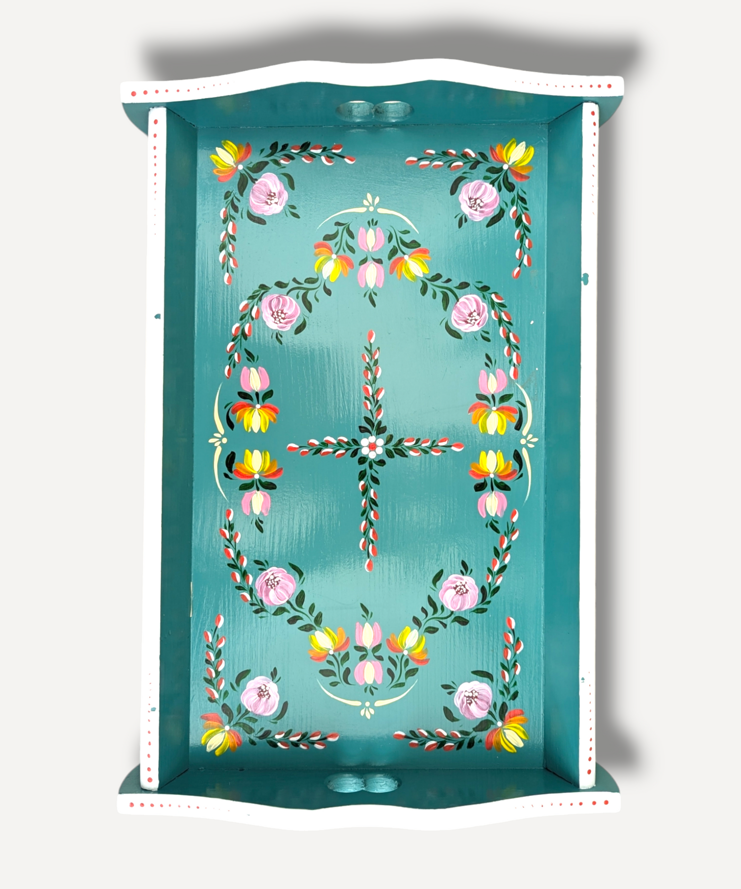 Casa De Folklore Teal - Hand Painted Wooden Tray 