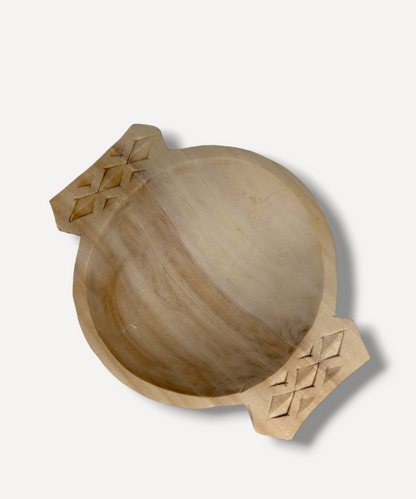 Wooden Bowl with Carved Handles