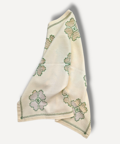 Green Floral Embroidered Tablecloth