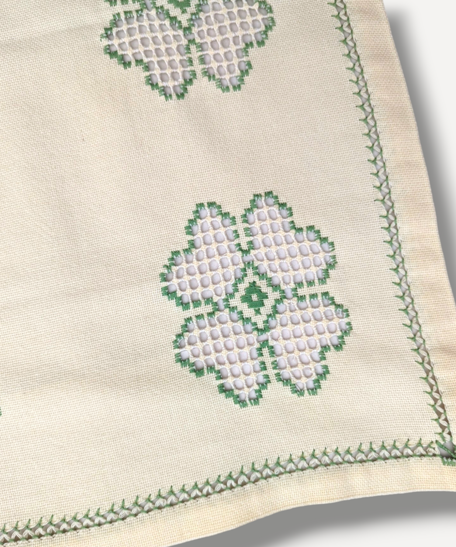 Green Floral Embroidered Tablecloth