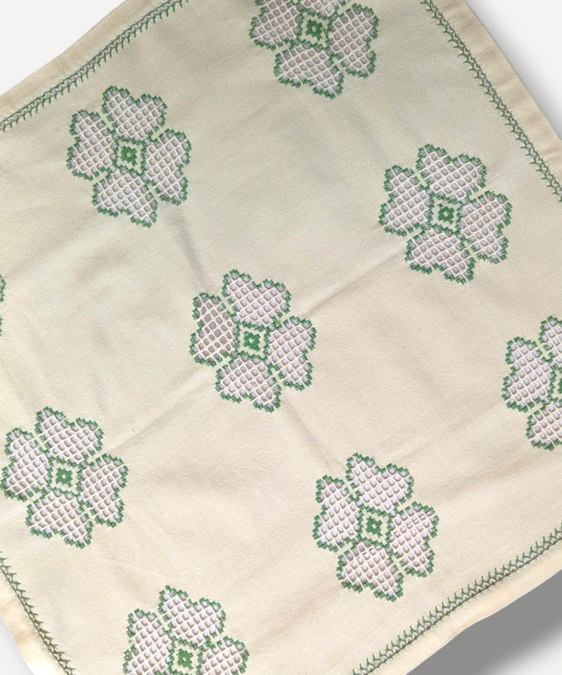 Green Floral Embroidered Tablecloth