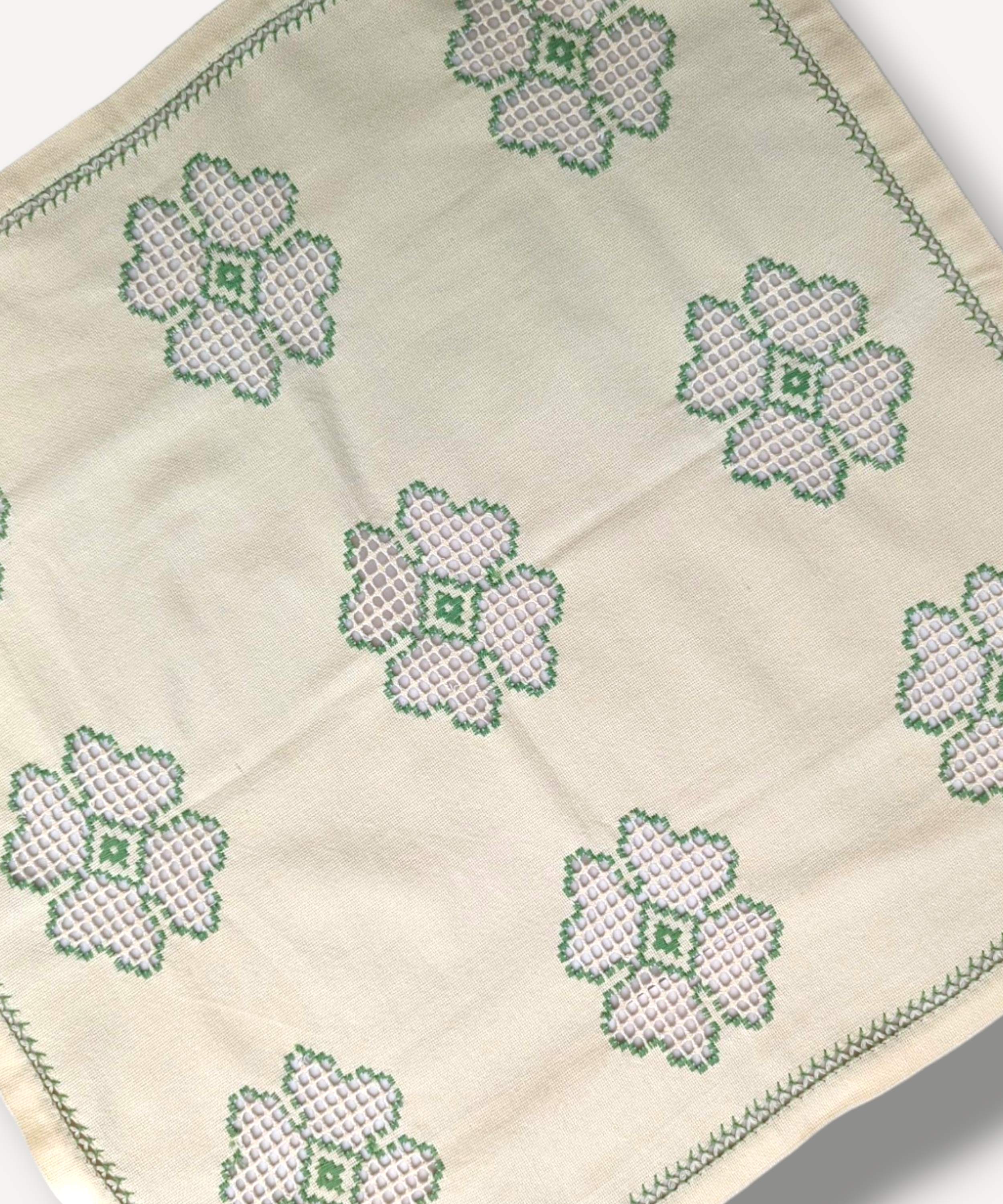 Green Floral Embroidered Tablecloth