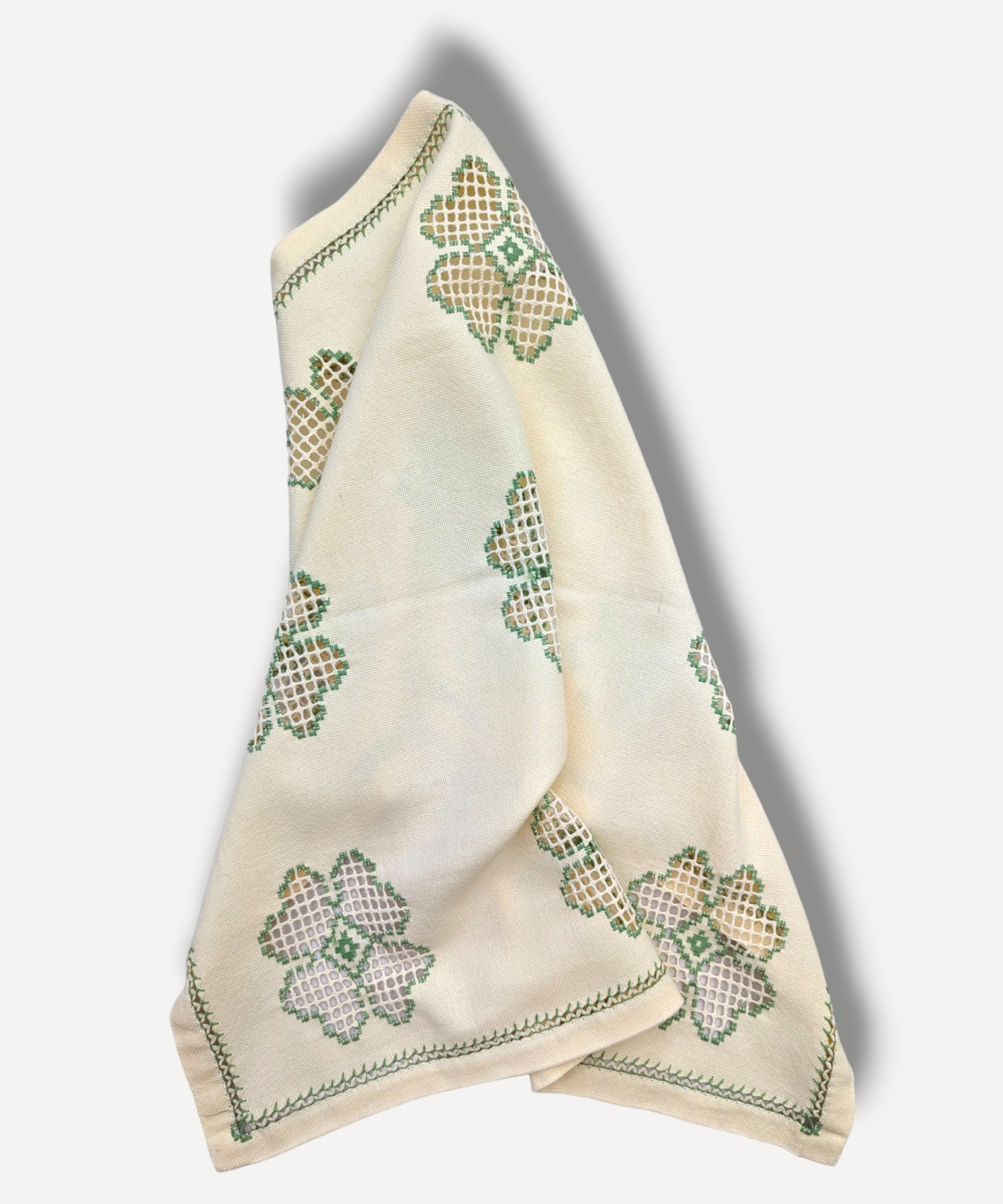 Green Floral Embroidered Tablecloth