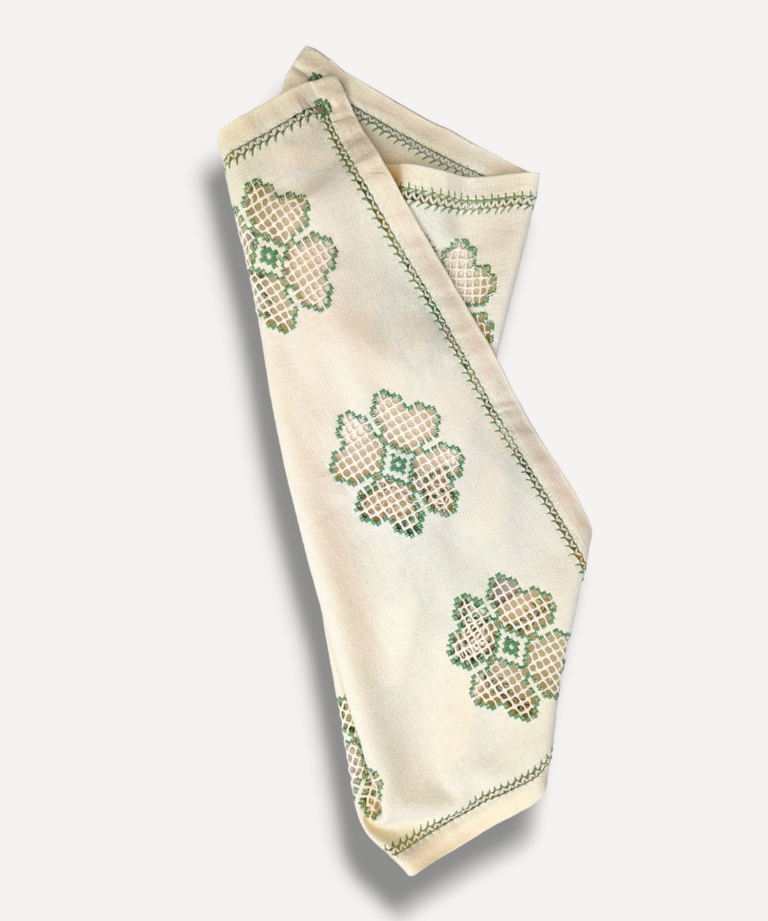 Green Floral Embroidered Tablecloth